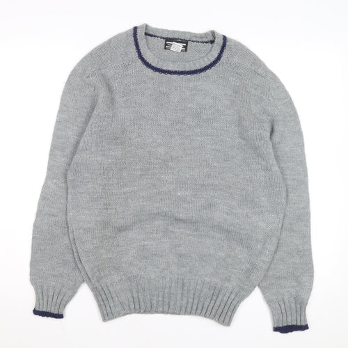 Winks Lane Mens Grey Acrylic Crew Neck Pullover Jumper Size M