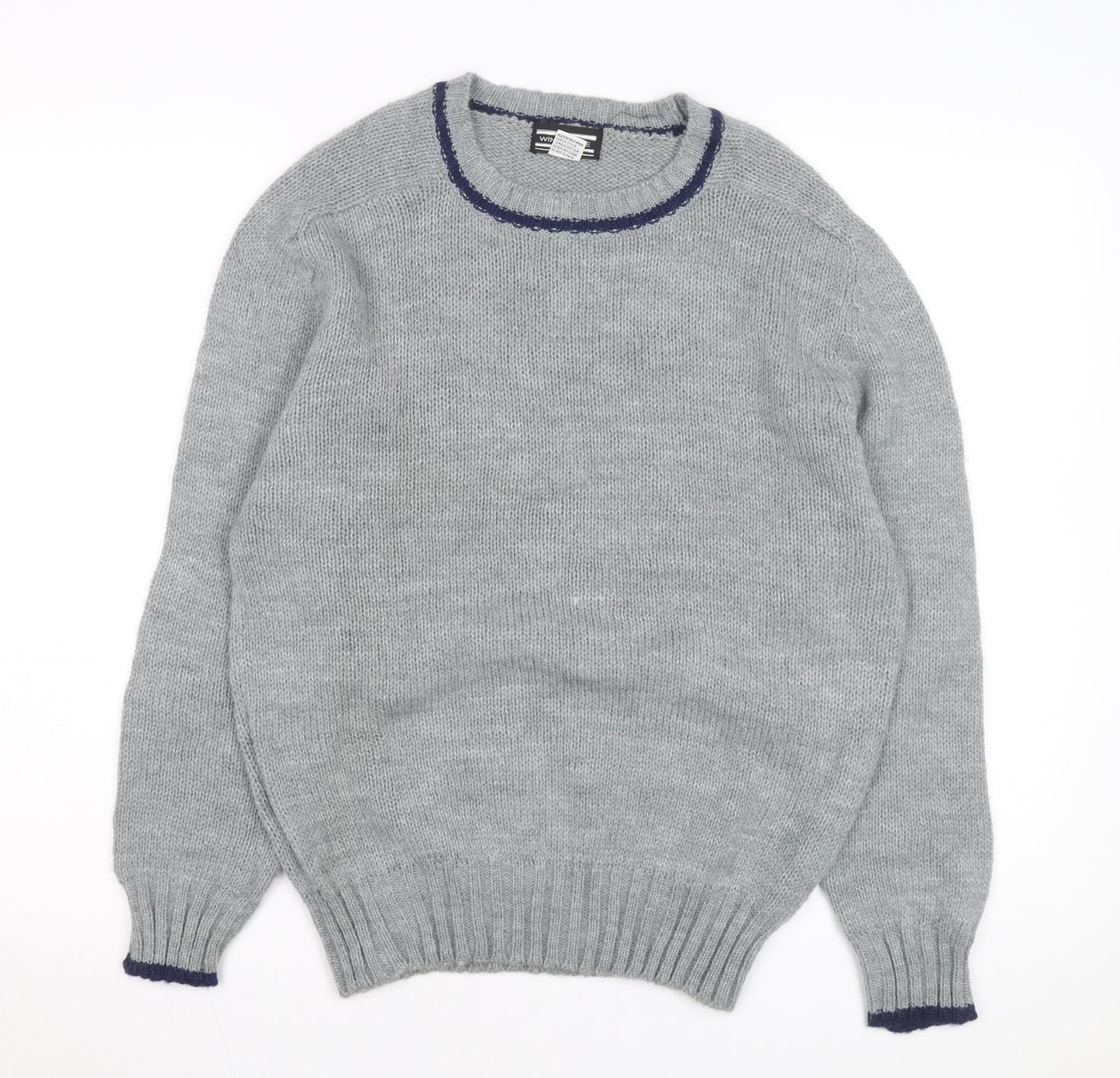 Winks Lane Mens Grey Acrylic Crew Neck Pullover Jumper Size M
