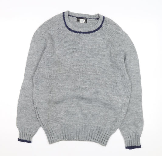 Winks Lane Mens Grey Acrylic Crew Neck Pullover Jumper Size M