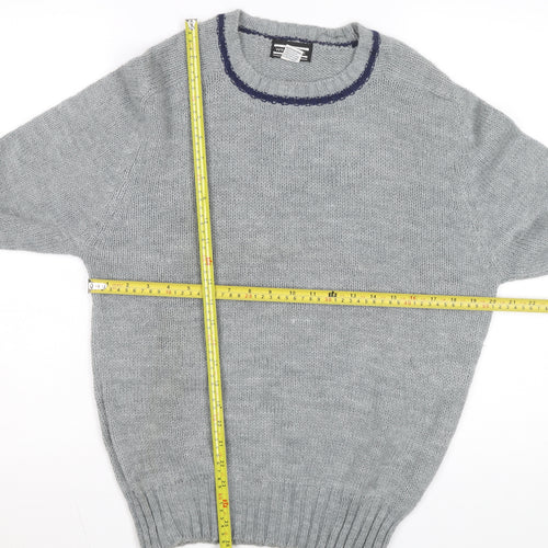 Winks Lane Mens Grey Acrylic Crew Neck Pullover Jumper Size M