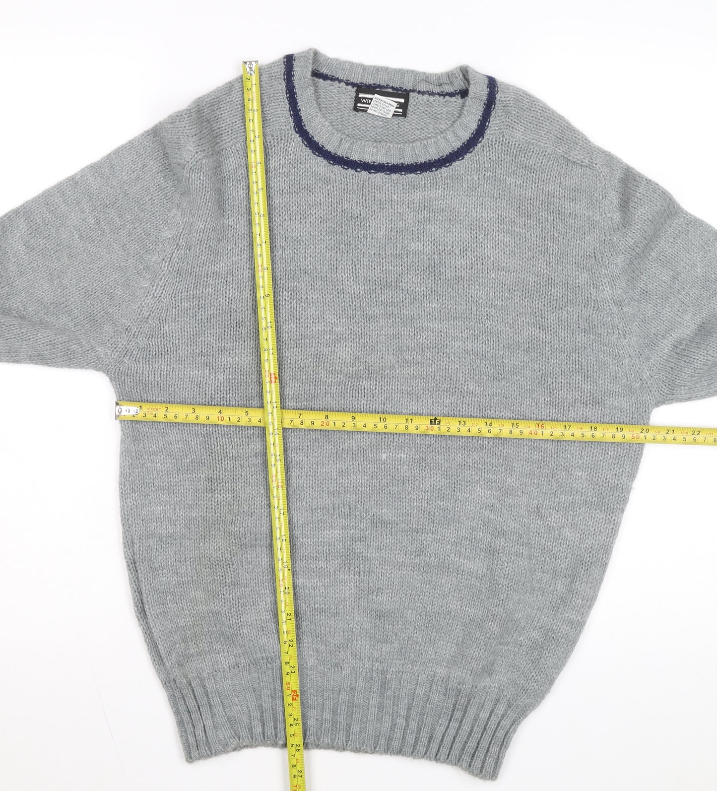 Winks Lane Mens Grey Acrylic Crew Neck Pullover Jumper Size M