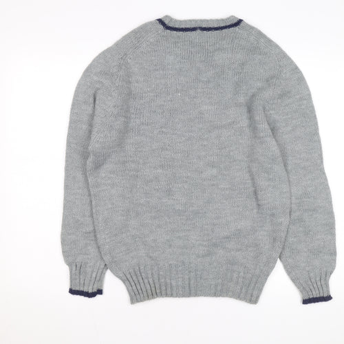 Winks Lane Mens Grey Acrylic Crew Neck Pullover Jumper Size M
