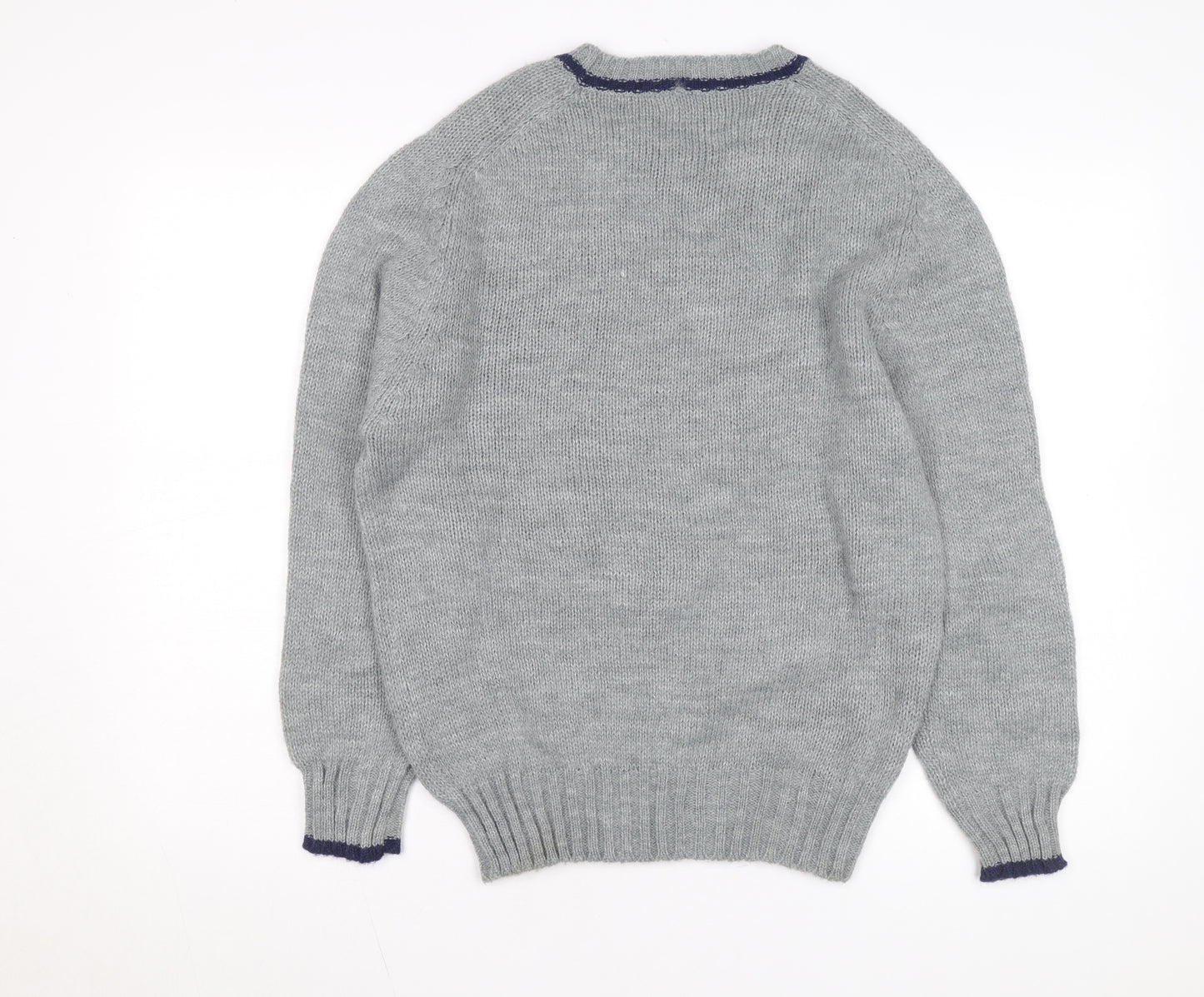 Winks Lane Mens Grey Acrylic Crew Neck Pullover Jumper Size M