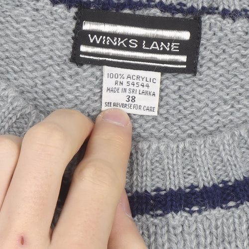 Winks Lane Mens Grey Acrylic Crew Neck Pullover Jumper Size M