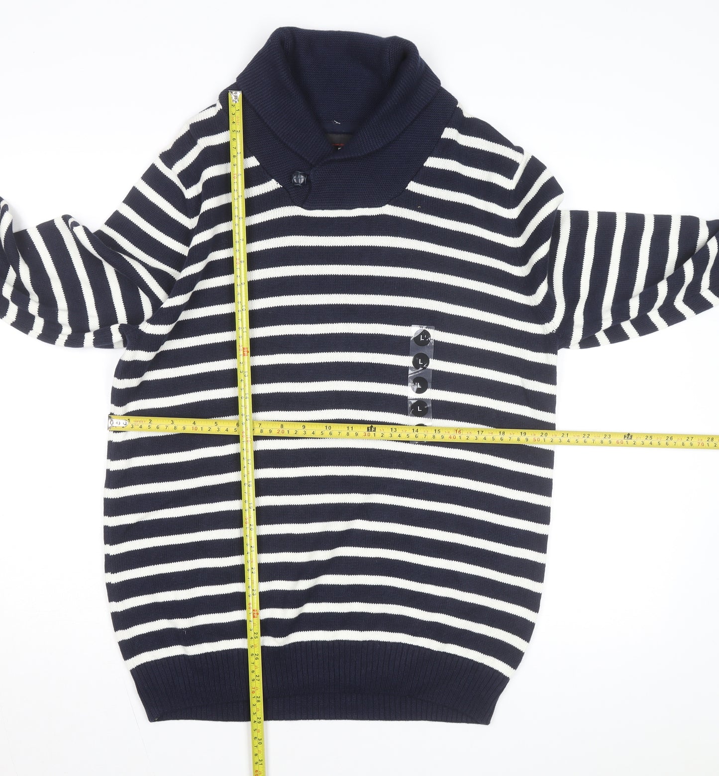 Greenwich Polo Club Men's Blue Striped Cotton Roll Neck Jumper L