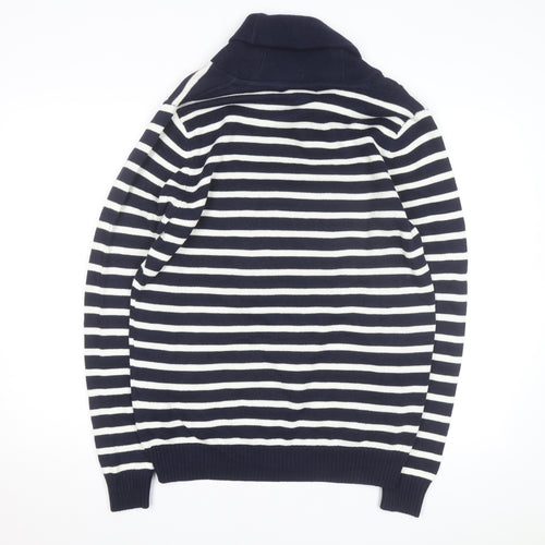 Greenwich Polo Club Men's Blue Striped Cotton Roll Neck Jumper L