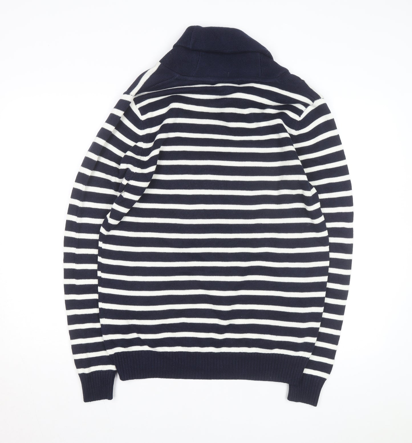 Greenwich Polo Club Men's Blue Striped Cotton Roll Neck Jumper L