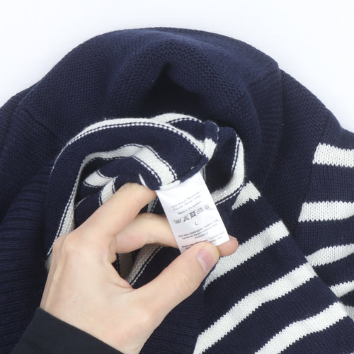 Greenwich Polo Club Men's Blue Striped Cotton Roll Neck Jumper L