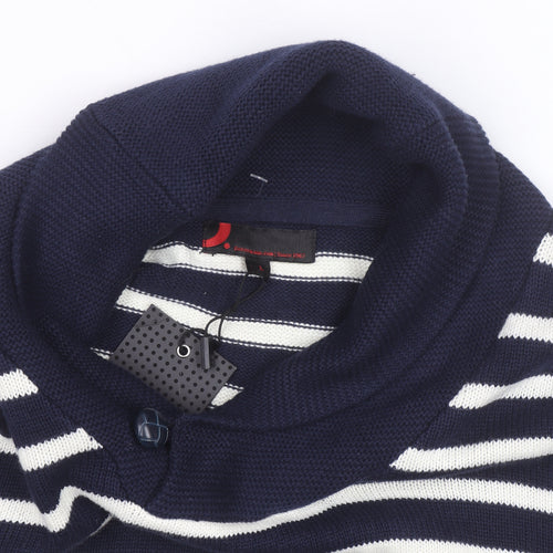 Greenwich Polo Club Men's Blue Striped Cotton Roll Neck Jumper L