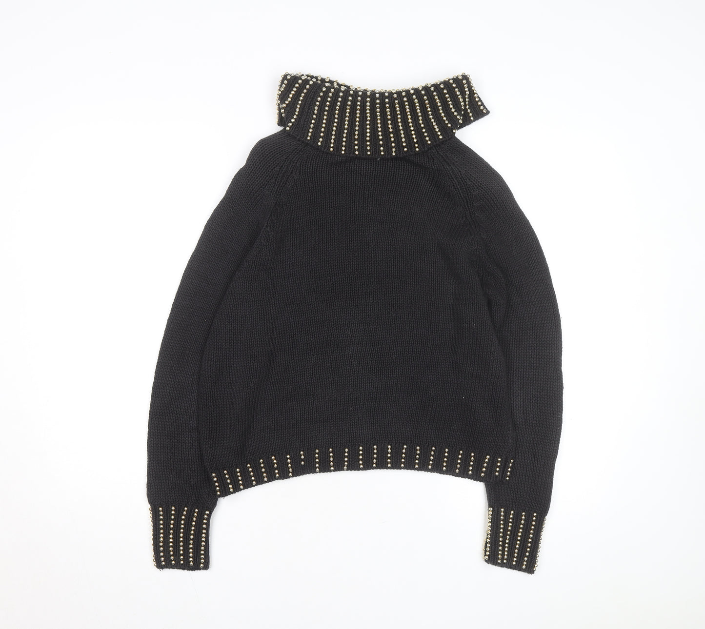 Donagain Women’s Black Beaded Roll Neck Chunky Knit Jumper Size M