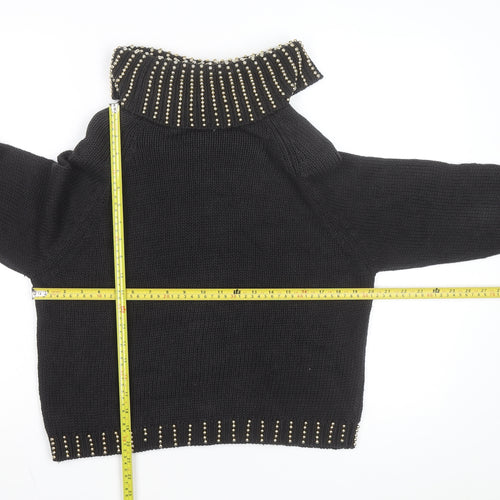 Donagain Women’s Black Beaded Roll Neck Chunky Knit Jumper Size M