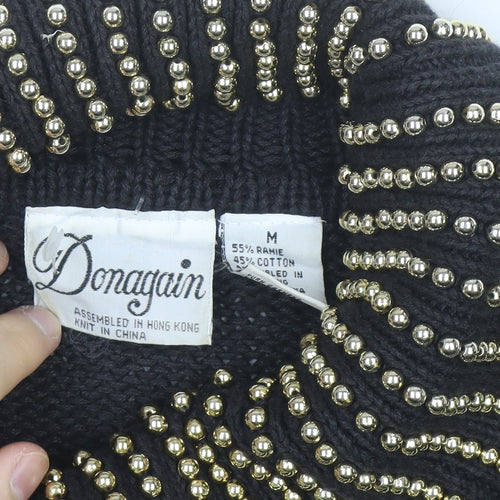 Donagain Women’s Black Beaded Roll Neck Chunky Knit Jumper Size M