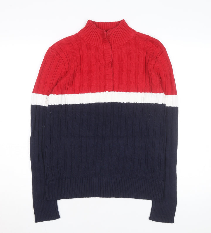 IZOD Mens Multicoloured Mock Neck Cable-Knit Pullover Jumper L