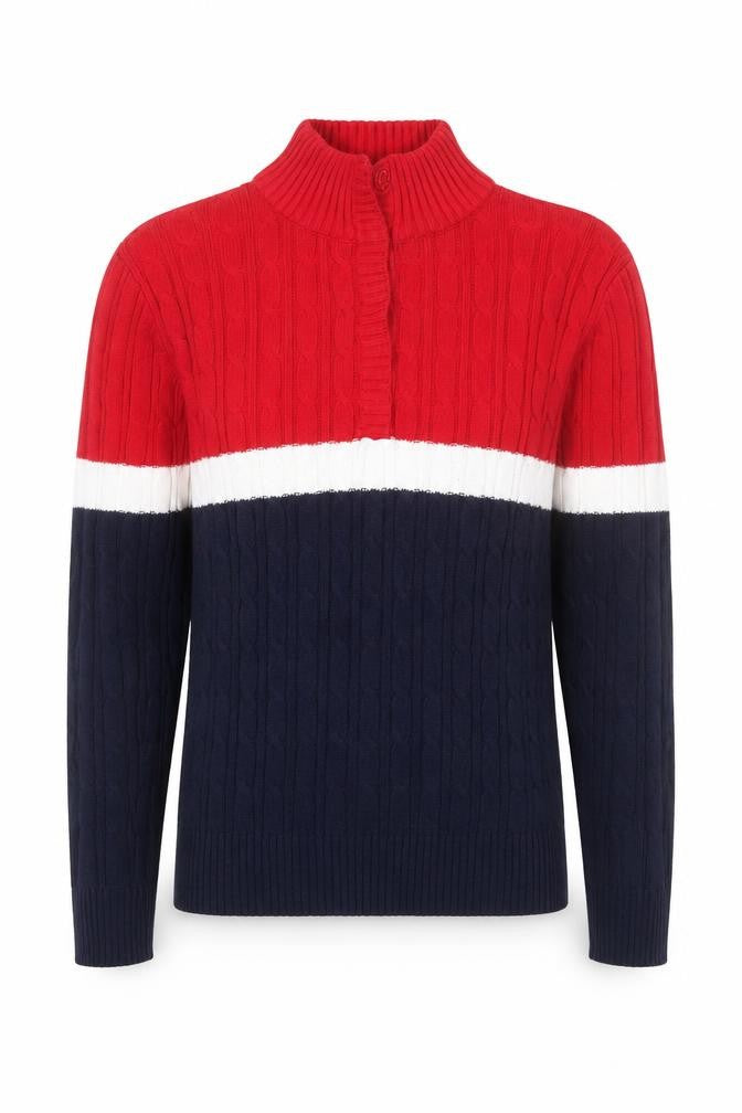 Front view of IZOD men’s multicoloured mock neck cable-knit jumper l