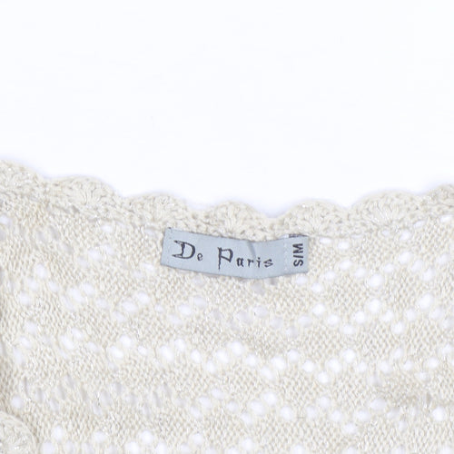 De Paris Women's Beige Open-Knit Wool Blend Short Sleeve Jumper S