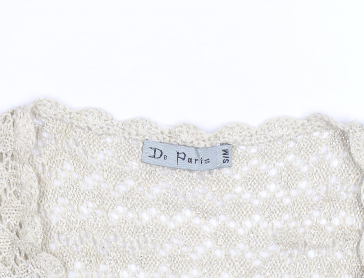 De Paris Women's Beige Open-Knit Wool Blend Short Sleeve Jumper S