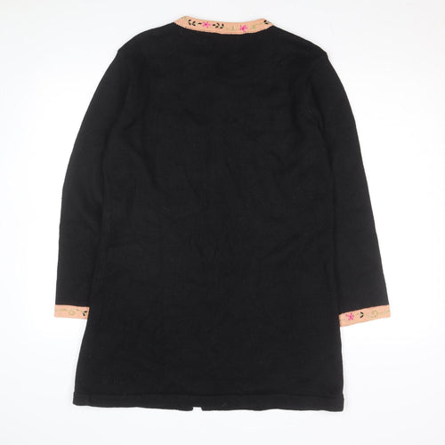 Storybook Knits Womens Black Floral Embroidered Cardigan Size M
