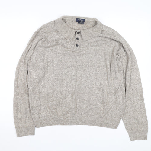 Dockers Men’s Beige XL Collared Knit Long Sleeve Button-Up Top