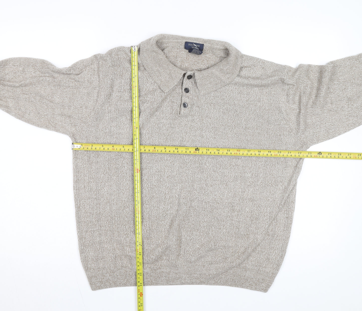 Dockers Men’s Beige XL Collared Knit Long Sleeve Button-Up Top