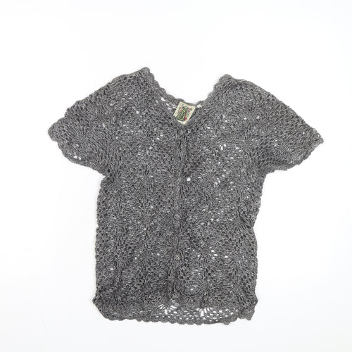 Solo Women’s Grey Crochet Open-Knit Cardigan M