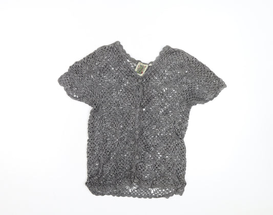 Solo Women’s Grey Crochet Open-Knit Cardigan M