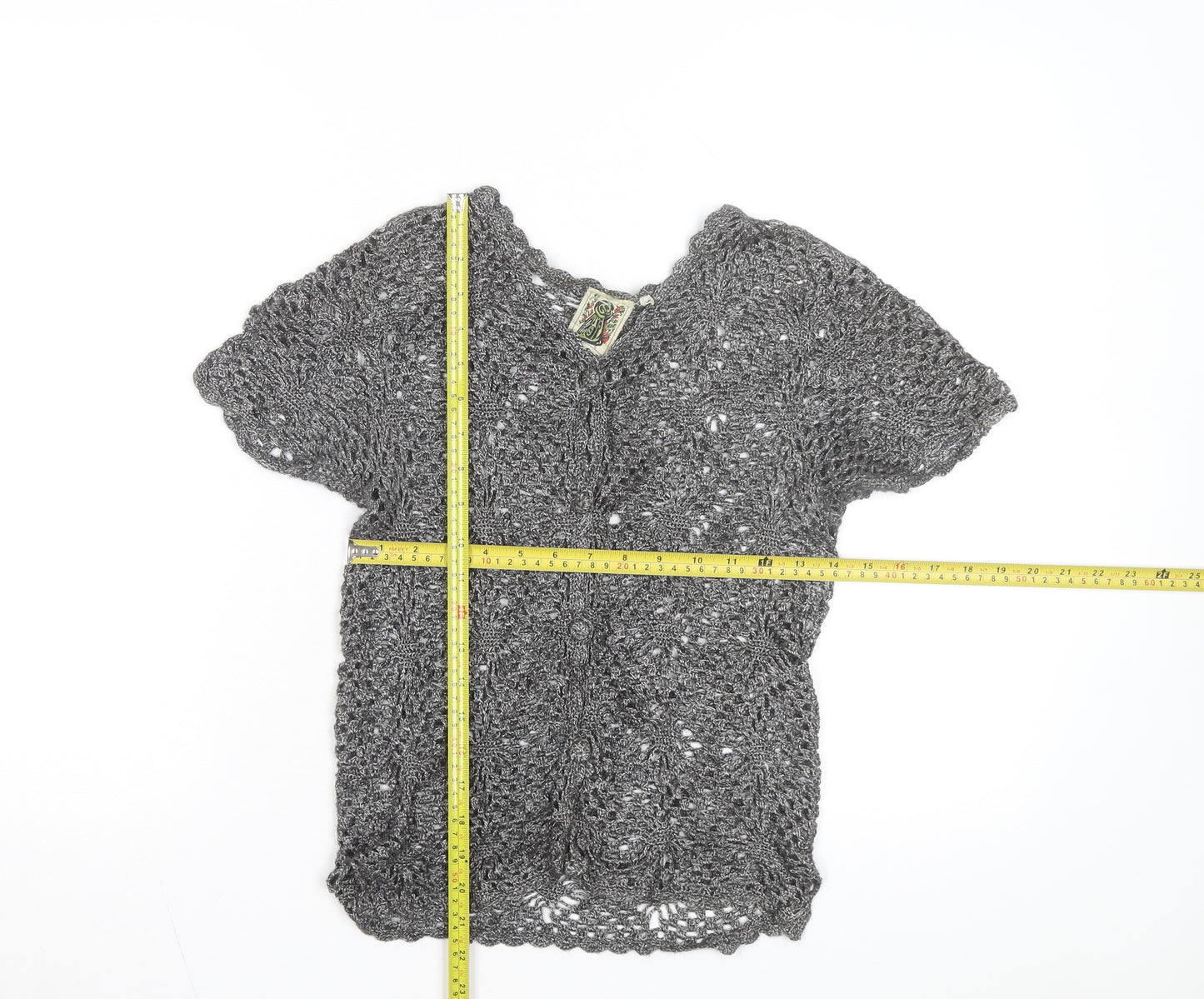 Solo Women’s Grey Crochet Open-Knit Cardigan M