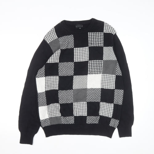 Geoffrey Beene Men's Black Cotton Check Knit Jumper Size L