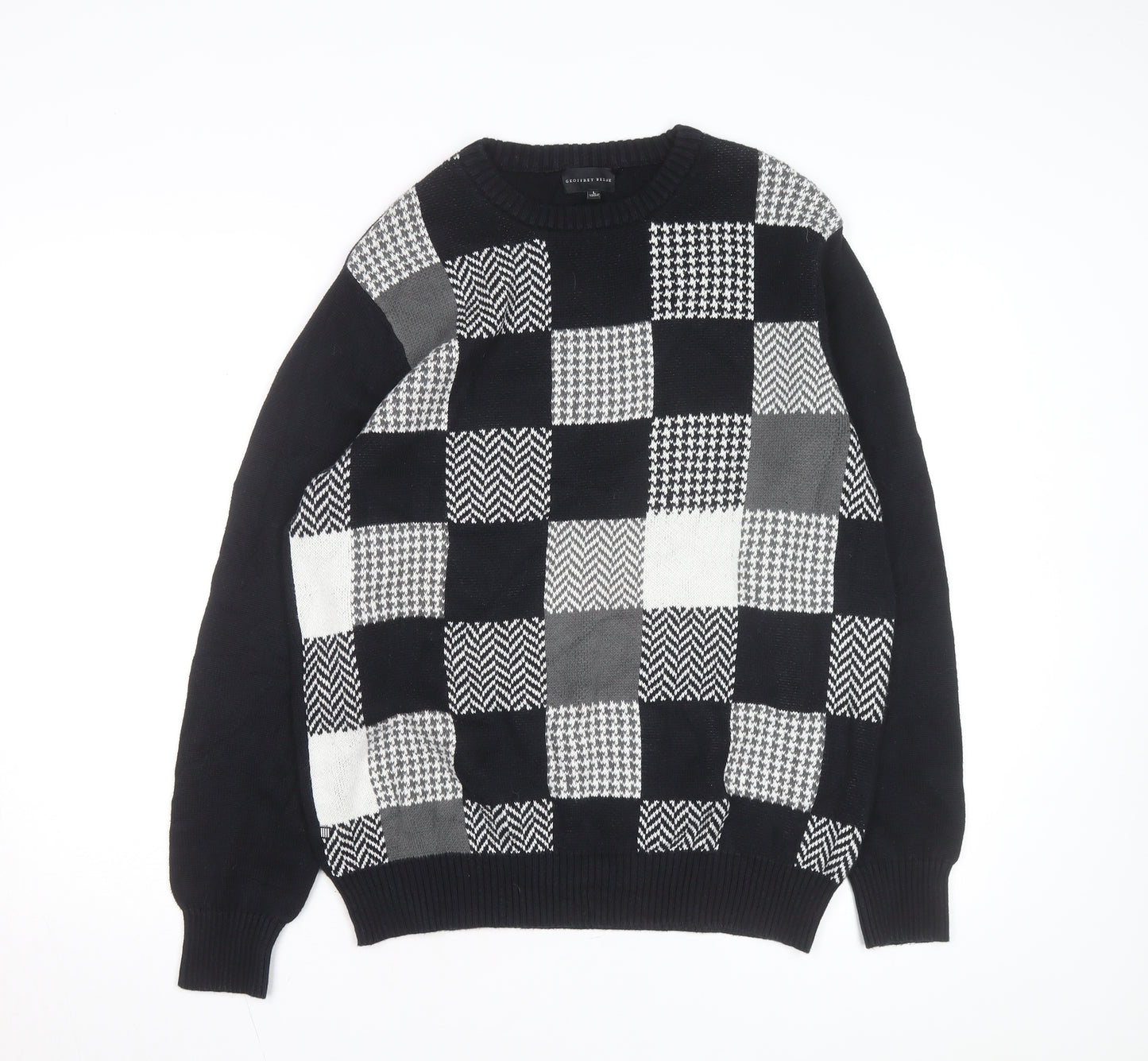 Geoffrey Beene Men's Black Cotton Check Knit Jumper Size L