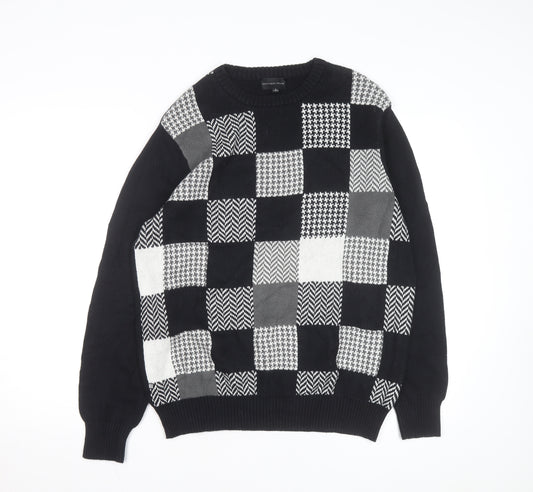 Geoffrey Beene Men's Black Cotton Check Knit Jumper Size L