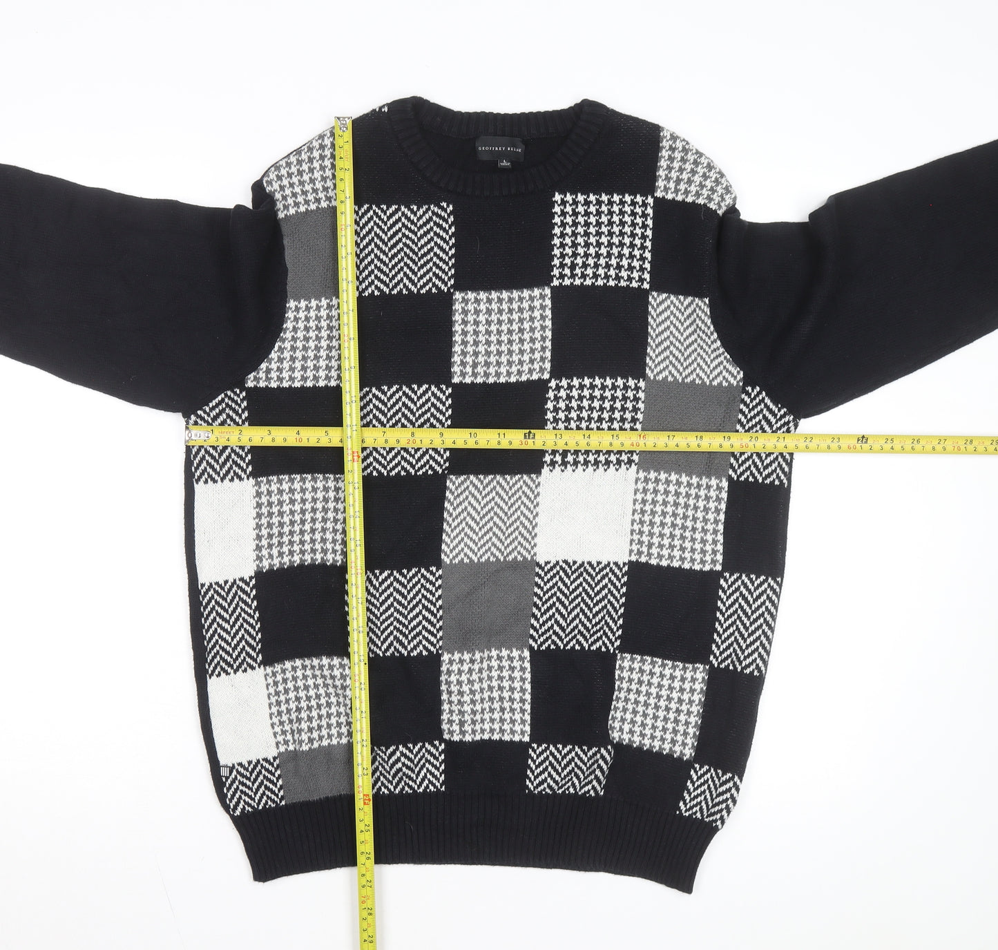 Geoffrey Beene Men's Black Cotton Check Knit Jumper Size L