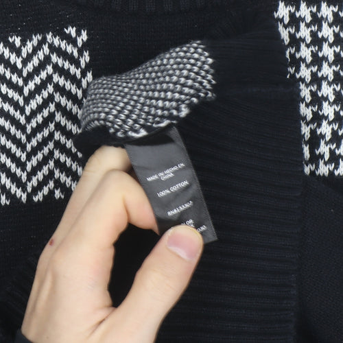 Geoffrey Beene Men's Black Cotton Check Knit Jumper Size L