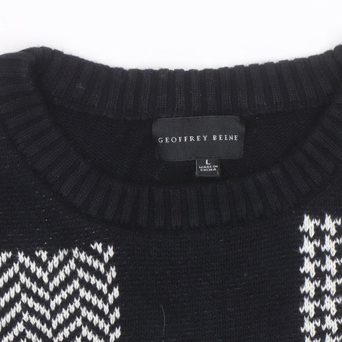 Geoffrey Beene Men's Black Cotton Check Knit Jumper Size L