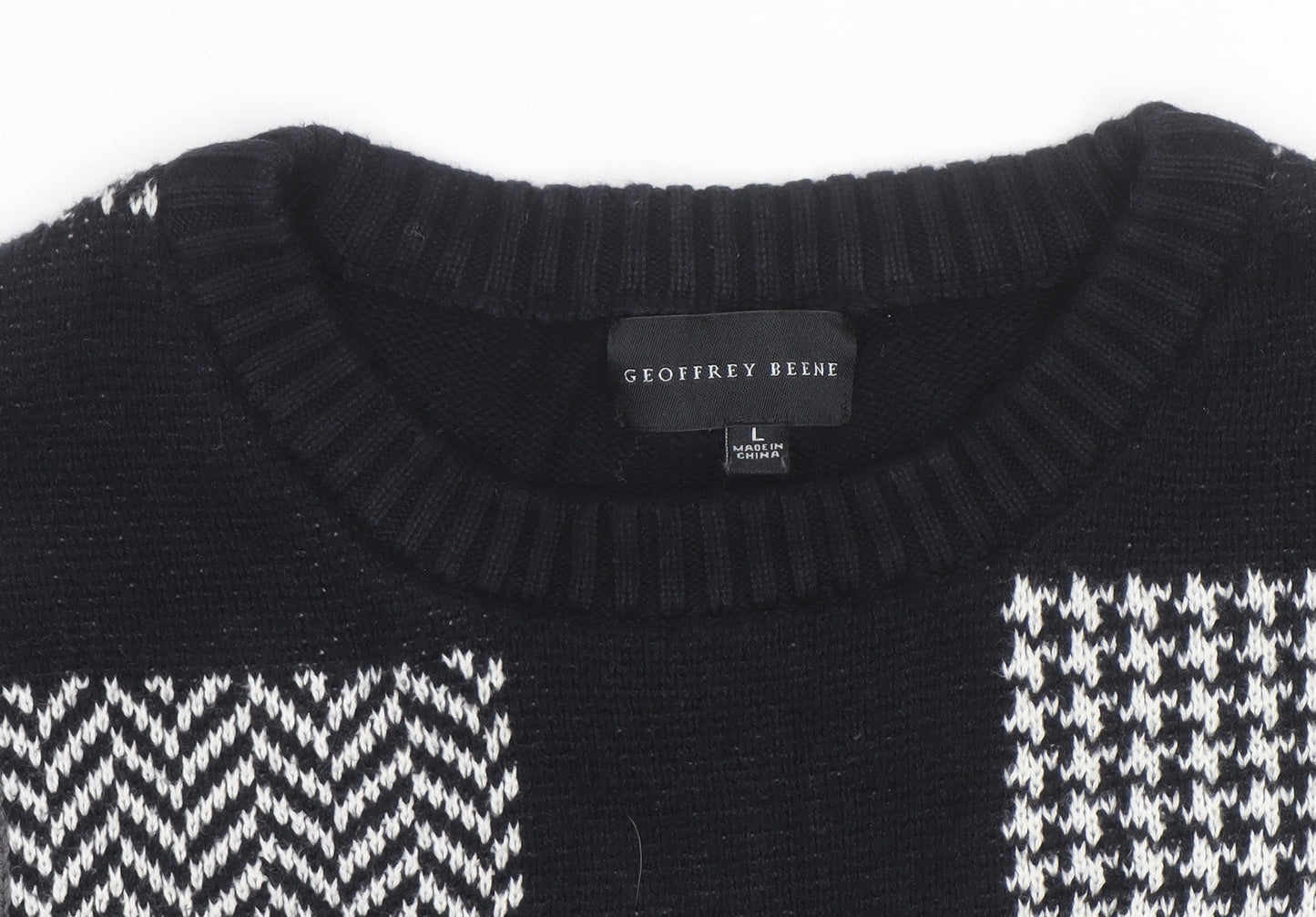 Geoffrey Beene Men's Black Cotton Check Knit Jumper Size L