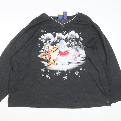 Disney Pooh Womens Grey 22W/24W Pullover Sweatshirt with Snow Scene Graphic