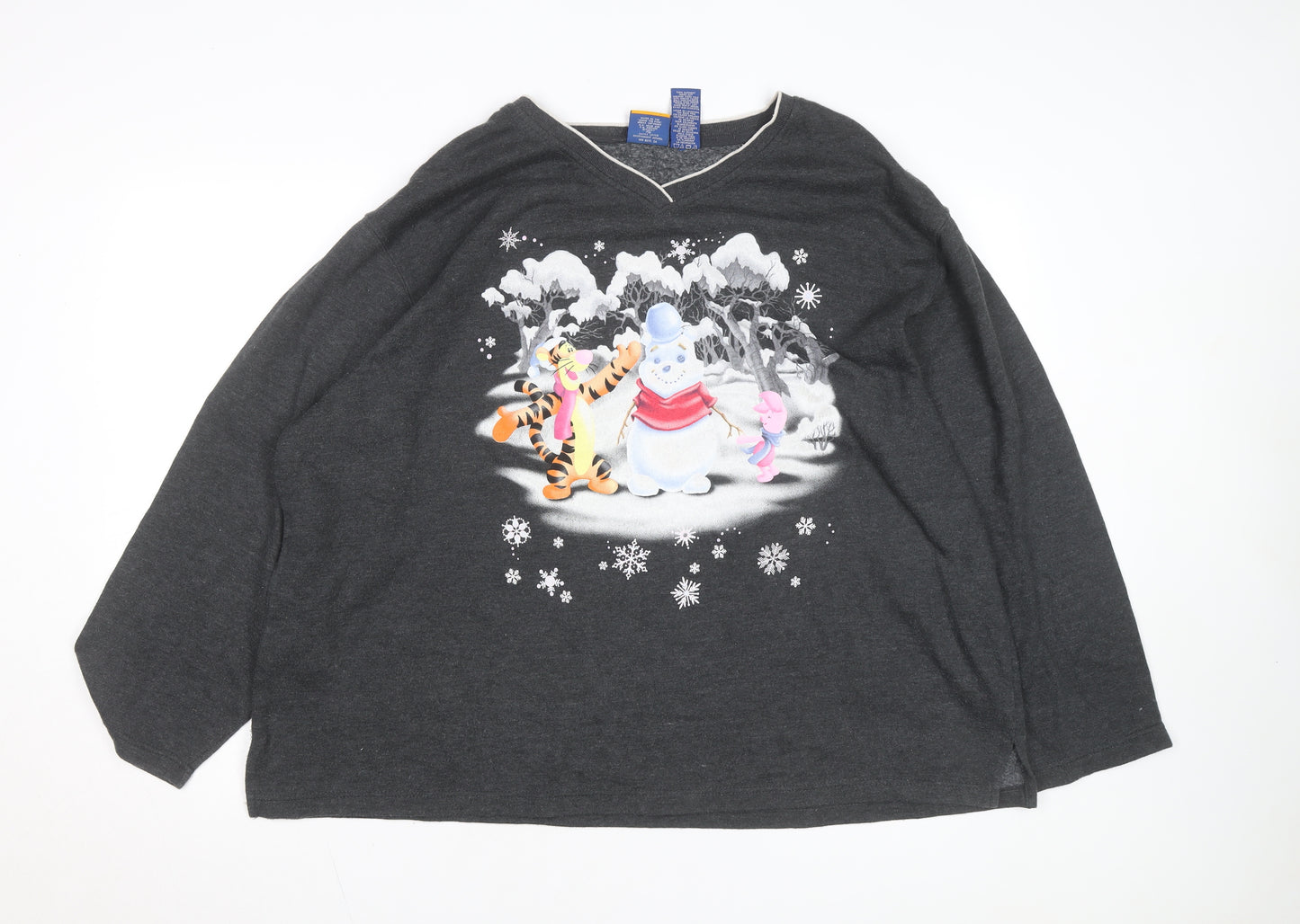 Disney Pooh Womens Grey 22W/24W Pullover Sweatshirt with Snow Scene Graphic