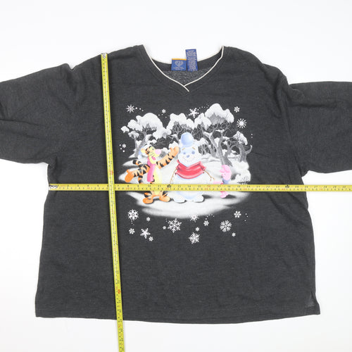 Disney Pooh Womens Grey 22W/24W Pullover Sweatshirt with Snow Scene Graphic