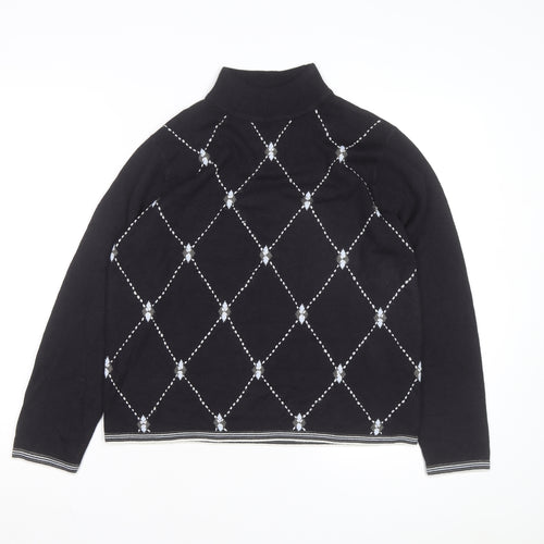 Sag Harbor Petite Women Black Argyle Mock Neck Acrylic Jumper M