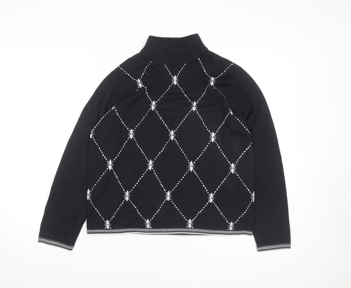 Sag Harbor Petite Women Black Argyle Mock Neck Acrylic Jumper M