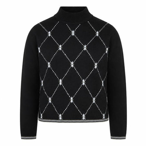 Sag Harbor Petite Women Black Argyle Mock Neck Acrylic Jumper M