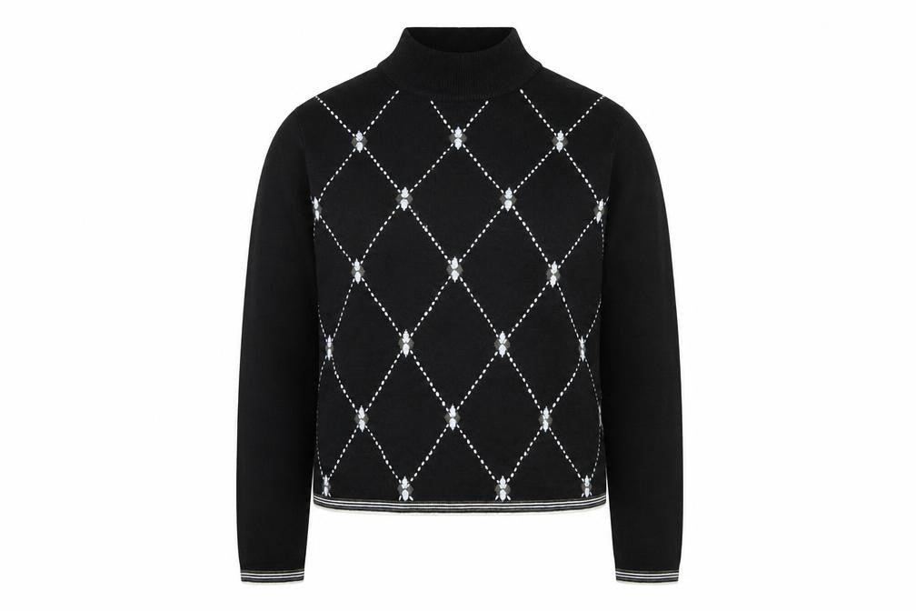 Sag Harbor Petite Women Black Argyle Mock Neck Acrylic Jumper M
