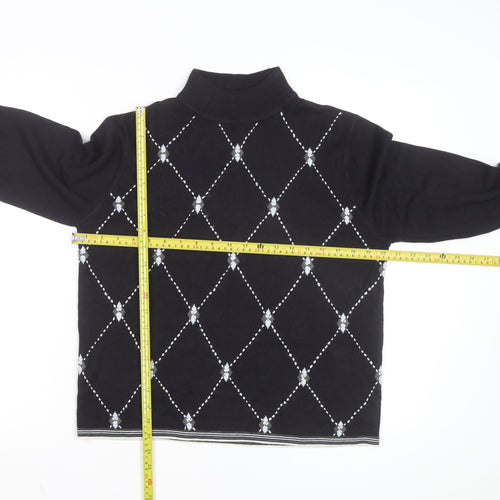 Sag Harbor Petite Women Black Argyle Mock Neck Acrylic Jumper M