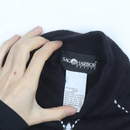 Sag Harbor Petite Women Black Argyle Mock Neck Acrylic Jumper M