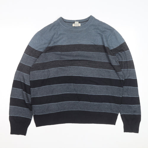 Dockers Men's Blue Striped Acrylic Pullover Jumper M