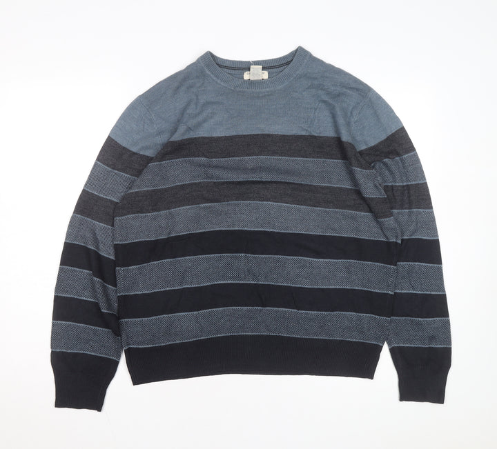 Dockers Men's Blue Striped Acrylic Pullover Jumper M