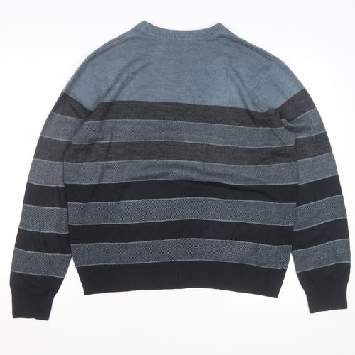Dockers Men's Blue Striped Acrylic Pullover Jumper M
