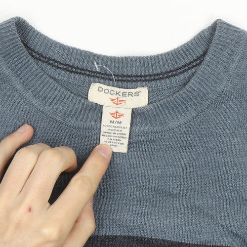 Dockers Men's Blue Striped Acrylic Pullover Jumper M