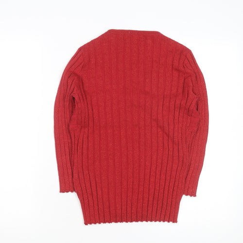 August Silk Women Red Ribbed Wrap V-Neck Knit Top Size L