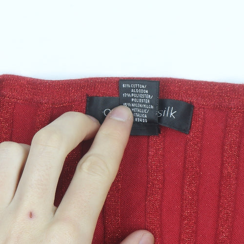August Silk Women Red Ribbed Wrap V-Neck Knit Top Size L