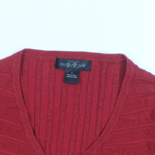 August Silk Women Red Ribbed Wrap V-Neck Knit Top Size L