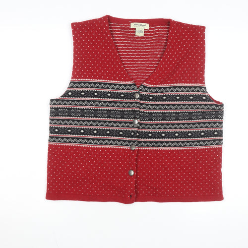 Eddie Bauer Women's Red Wool Fair Isle Vest L Vintage Style